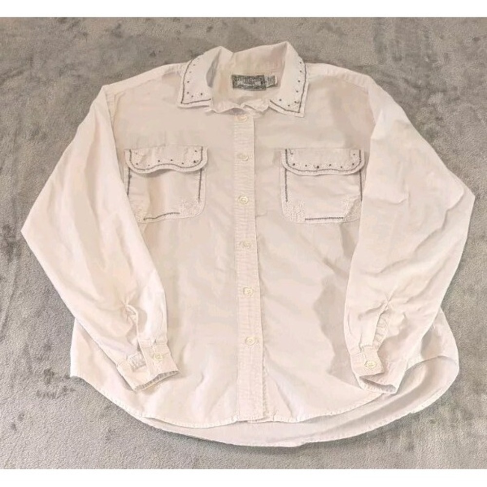 Embroidered Western Shirt Women's Small White Justin Allen 100 Percent Cotton